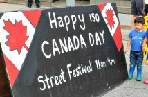 Leah Hannah Christian and Luke Christian from Maple ON are excited to check out the Canada 150 street festival (Photo: Grant Gibbs)