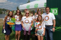 TD showed off its Muskoka Pride, too (from left) Natalie Peech, Alyssa Favero, Heather Rawding, Michelle Gardiner (in back), Arlene Barands, Alex Gardiner and (in front) Sadie Gardiner.