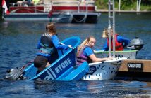 The tubs often collided around the obstacles