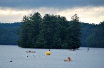 Swimmers could either swim to the farthest buoy set for the event or around the island in Fairy Lake