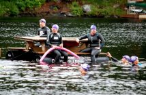 Post-swim, a floating dock and picnic table awaited courtesy of NyDock