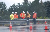 A section of sidewalk adjacent to Highway 60 just east of King William collapsed