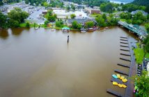 An aerial shot of the Muskoka River with flooded Brendale Square a.k.a. Beer Lake just past the far shore. (Photo: Dan Pinckard)
