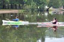 Angela Deemert (left) and Michelle Tripp were wet but happy at the end of the paddle
