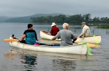 Jeannie and Brian McLennan (in canoe at front) start their 5th Paddle for Fairvern. The pair have raised more than $10,000 for the cause.