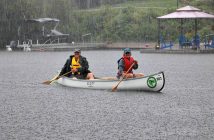 Paddlers endured heavy rainfall part way through the morning, and kept smiling.