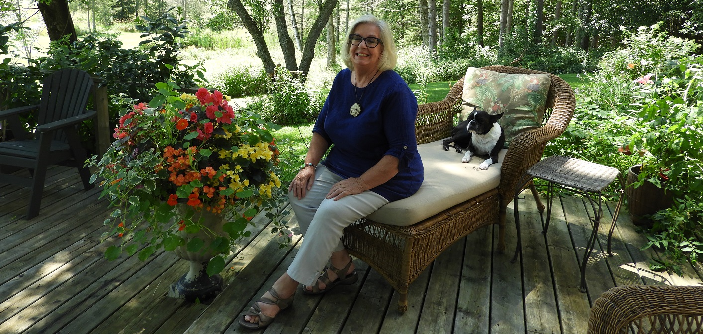 Pamela Smyth at home with her dog Fella