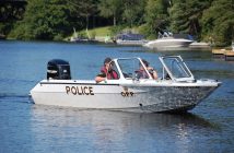 The OPP patrolled the river to ensure boaters watched for the swimmers in the water