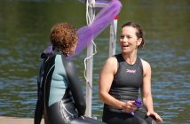 Swimmers could relax and grab a coffee at the NyDock swim-up coffee bar after their swim