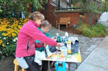 Wendy Moses (left) and Pat Whittle continued painting through sun...