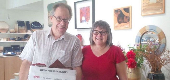 Eric and Cathy Lindgren with ostraca for the Crazy Train activity for Culture Days 2017