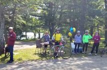 Some of the riders pause at the turnaround in Dorset