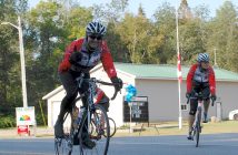 Jim Brendish gives a thumbs up early on the Sunday morning ride