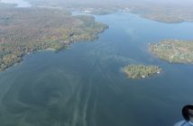 Peninsula Lake on September 24. Hills Island is in the foreground, Deerhurst Resort and the canal are at top left (Photo: Brian Tapley)