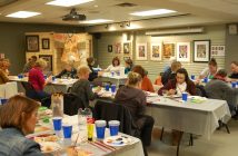 Artist Helena Renwick showed participants how to paint a fall scene during the Cocktails and Canvas event