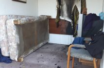 Sprinklers doused the flames in this room less than a minute after the fire started