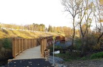 A bridge passes over a small creek