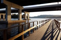 The floating trail passes under Highway 11. This view looks back toward Hunters Bay