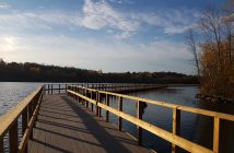 The floating section of the trail follows the shoreline