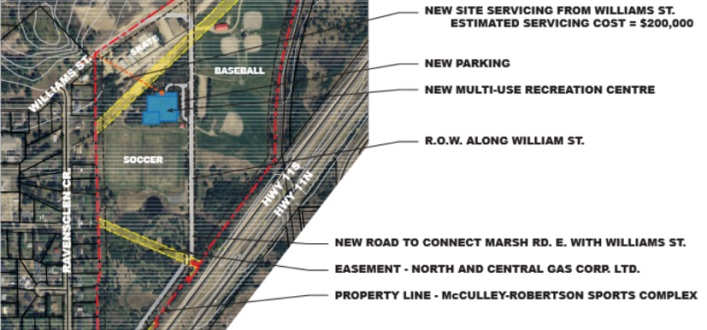 A map showing the proposed location of the multi-use facility at McCulley Robertson