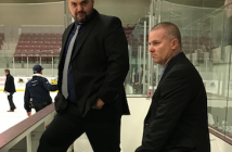 Jr C Otters co-coaches Brent Tomlinson (left) and Marc Gagnon