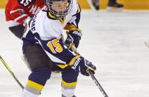 Otters defenseman Avery Shirtliff lines up the shot to score on of his two goals in the game.