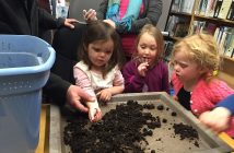 Claire, Soleiah and Joni with compost worms at the library (supplied photo)
