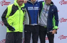 Chris Watson (centre) and Jeramie Carbonaro (right) place first and third in the men’s 40-44 group