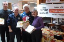 Third place Draw 2 All-Stars with turkey pie prizes (from left) second Mick Parker, lead Denise Julian, vice Craig Abernathy, and skip Dave Rigby