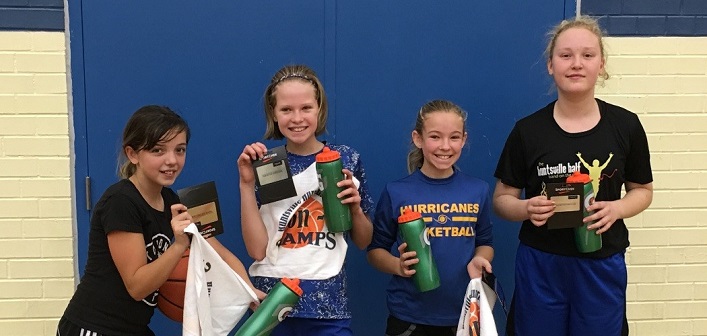 Grade 5/6 Huntsville girls (from left) Gracie Johnson, Justine  McNaughton, Olivia Joiner, and Millie Langlais won their 3-on-3 division