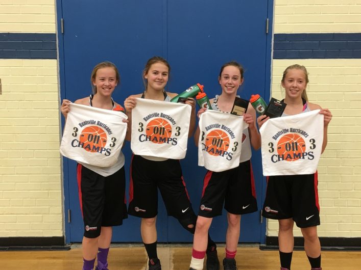 The 3-on-3 grade 7/8 girls winners (from left) Piper Long, McKenna Allen, Lauren Oliver, and Jenna Gill