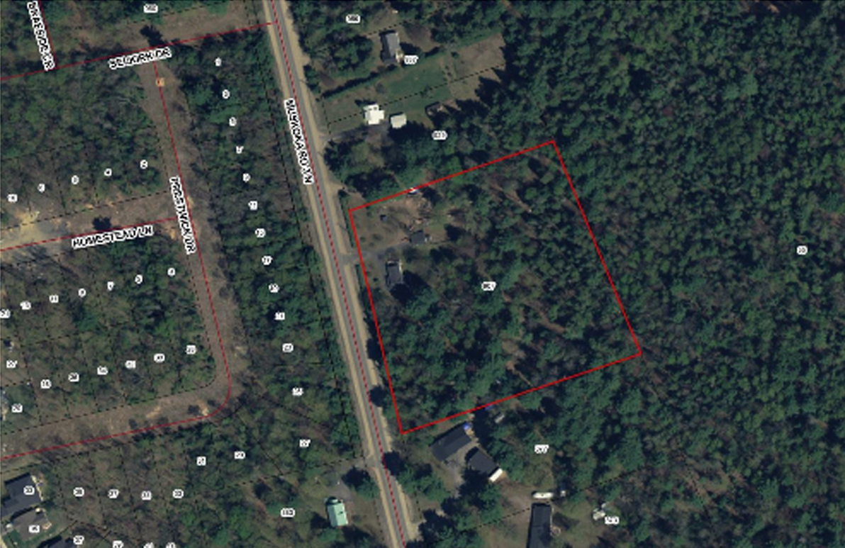 The wood processing operation, delineated in red, is located on Muskoka Road 3 North.