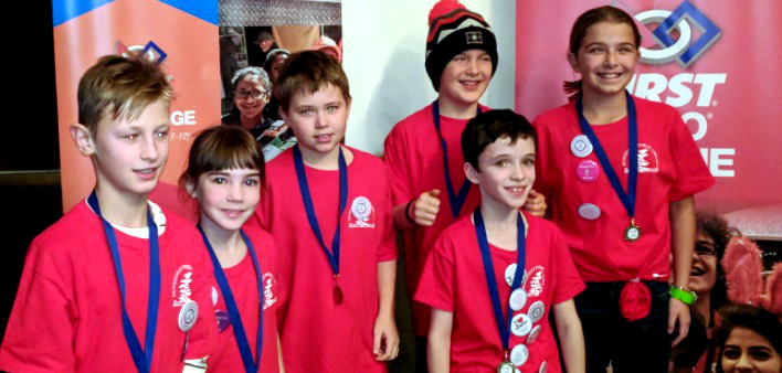 Huntsville Public Library’s The Tech Team (from left) Andrew Dussault, Sophia Webster, Blake Willms, Cole Strickland, Wyatt Heffernan (in front) and Jocelyn Avdeeff (supplied photo)
