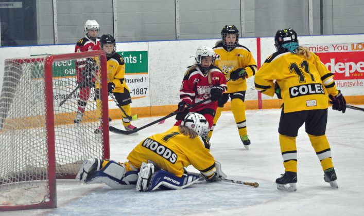 Goalie Jayde Woods #1 keeps the Wildcats at bay