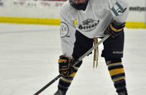 Otters players, including Connor Small #28, wore crests on both arms to show their support for the Huntsville Hospital Foundation