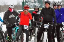 Experienced riders get ready to start the Muskoka Winter Bike Fest race