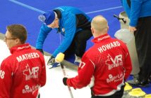Ontario Tankard volunteer Rosie Adams clears debris from the ice (Photo: Dawn Huddlestone)