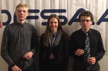(From left) OFSAA Junior Distance Riley deGans (5th) Sophia Marshall (3rd) and Zak Varieur (4th)
