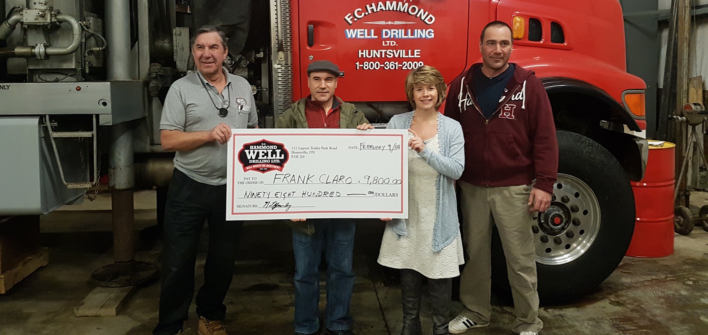 (From left) F.C. Hammond Well Drilling co-owner Norm Yearley, well draw winner Frank Claro, Hospice Huntsville’s Melissa Polischuk and F.C. Hammond Well Drilling co-owner Jeff Yearley