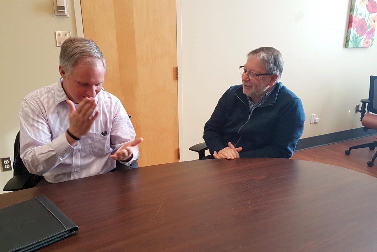 Chair and Vice Chair of the Capital Plan Development Task Force Cameron Renwick (left) and Don Mitchell discuss the task ahead.