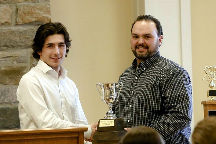 Best Defensive Forward - presented to Tyler Gervais-Rolfe #17 by GM and co-coach Brent Tomlinson (Photo: Kelly Tomlinson)