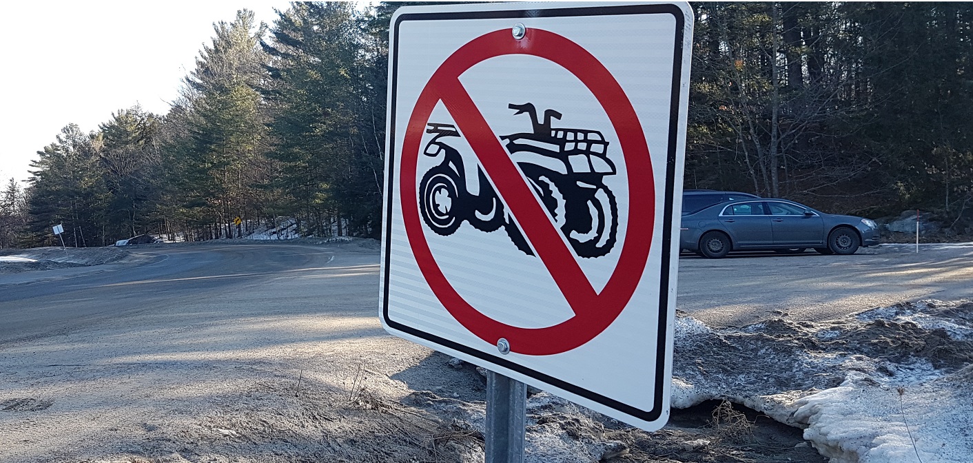 This sign on Muskoka Road 10 marks the beginning of the ATV restricted zone in Port Sydney
