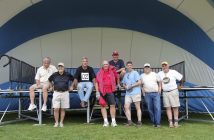 HFA board members and helpers after erecting the bandshell used in River Mill Park before the permanent structure was built by Rotary