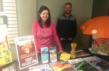 Rachel Hunt (left) and James Hunt share what's happening in downtown Huntsville