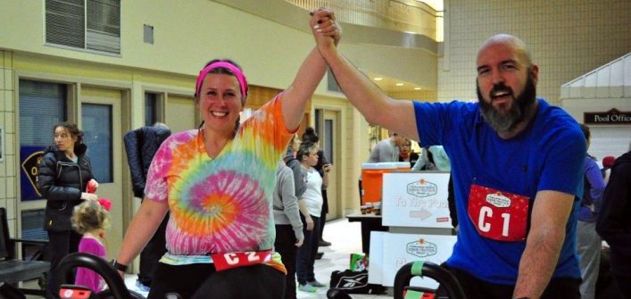 Team ‘Love Birds’, Cathryn and Andrew Dunowski at the second annual TriMuskoka Winter Indoor Triathlon Classic