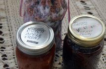 Her preserves are made from passed down recipes. She often gives them away as gifts and makes cute bags for them to go in.