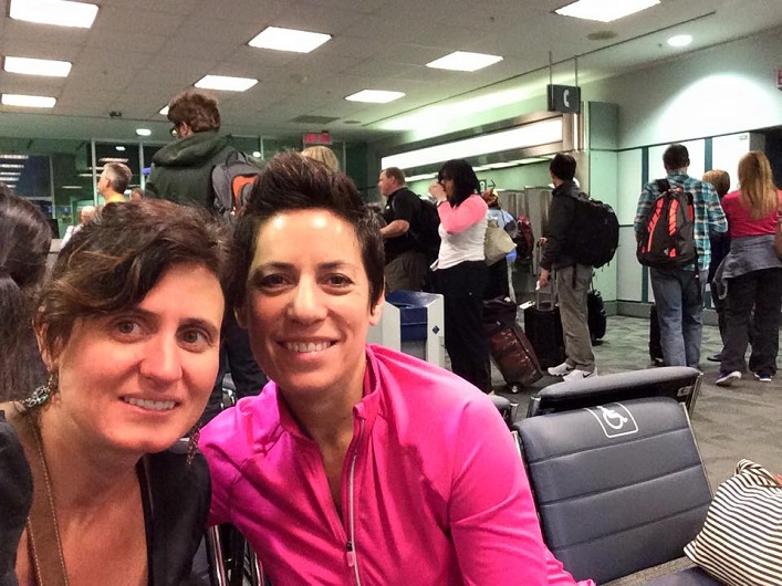 Brandy van Gelder (left) and Kelly Hammond on their way to Nepal in 2015 (supplied photo)