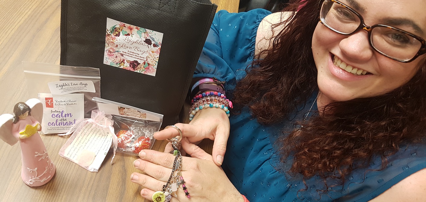 Marly Lahn with some of the items in Leighla’s Love Bags