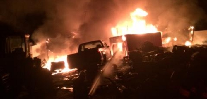 A fire destroyed a building on Aspdin Road in the early hours of Sunday morning, May 6. (Supplied photo)