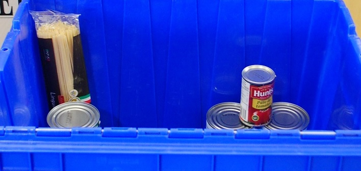 Add non-perishable food items to the box at Huntsville Public Library and get $1 off your fines for each item